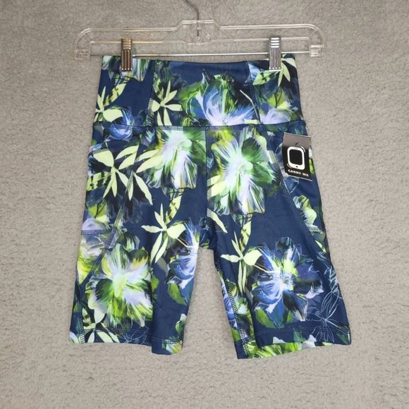 Gottex Women Biker Shorts Blue Floral‎ Inter Luxe Slimming Phone Pocket  XS New - Picture 1 of 11
